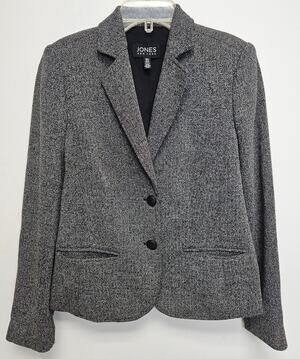 Jones New York Womens Black & White Tweed/Herringbone Blazer-Size 4/Small